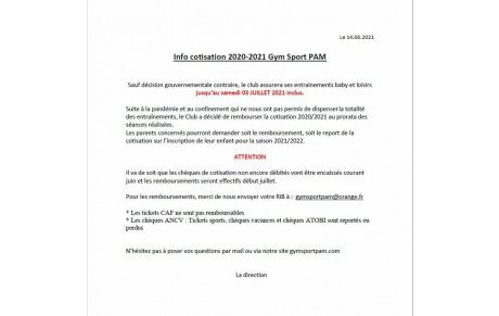 Info rembst cotisations 2020-2021